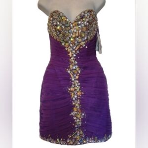 Jovani Strapless Dress in Rich Purple with Embellishments